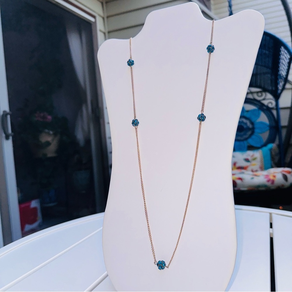 Blue Rhinestone ball necklace - Picture 4 of 9